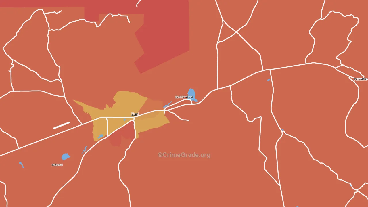 Zuni, NM Map of Robbery Rates