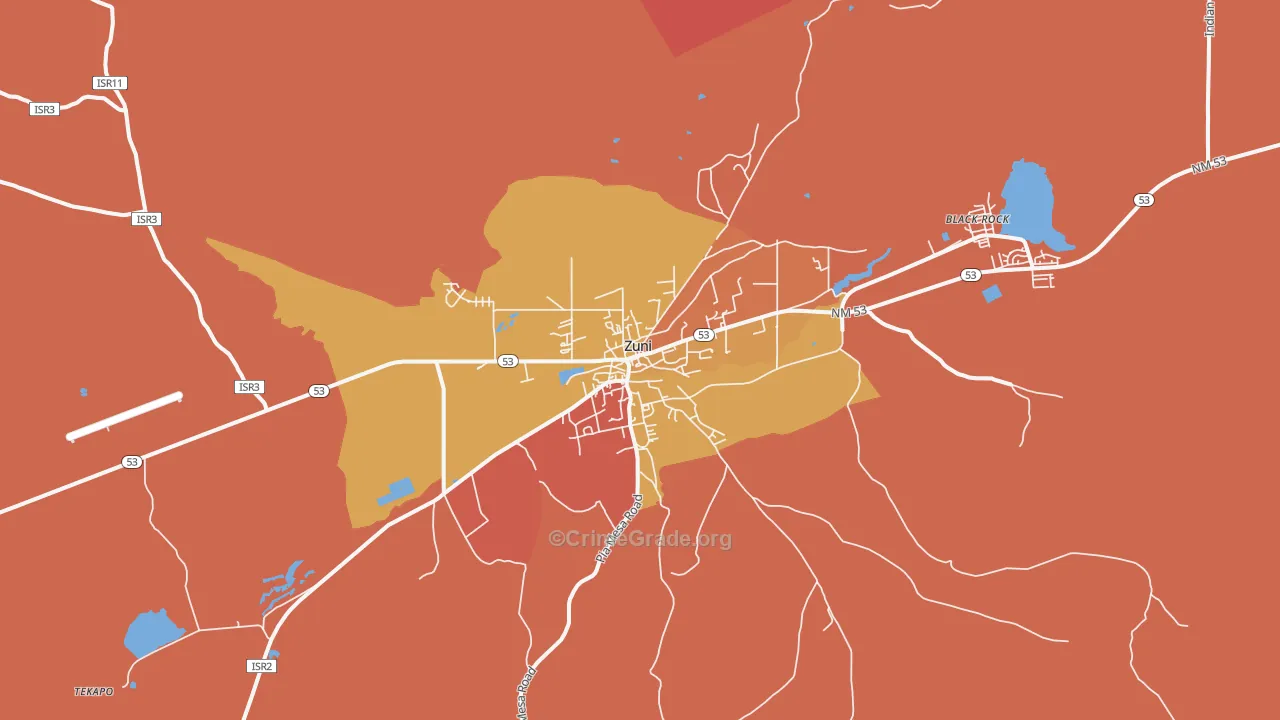 Zuni Pueblo, NM Map of Robbery Rates