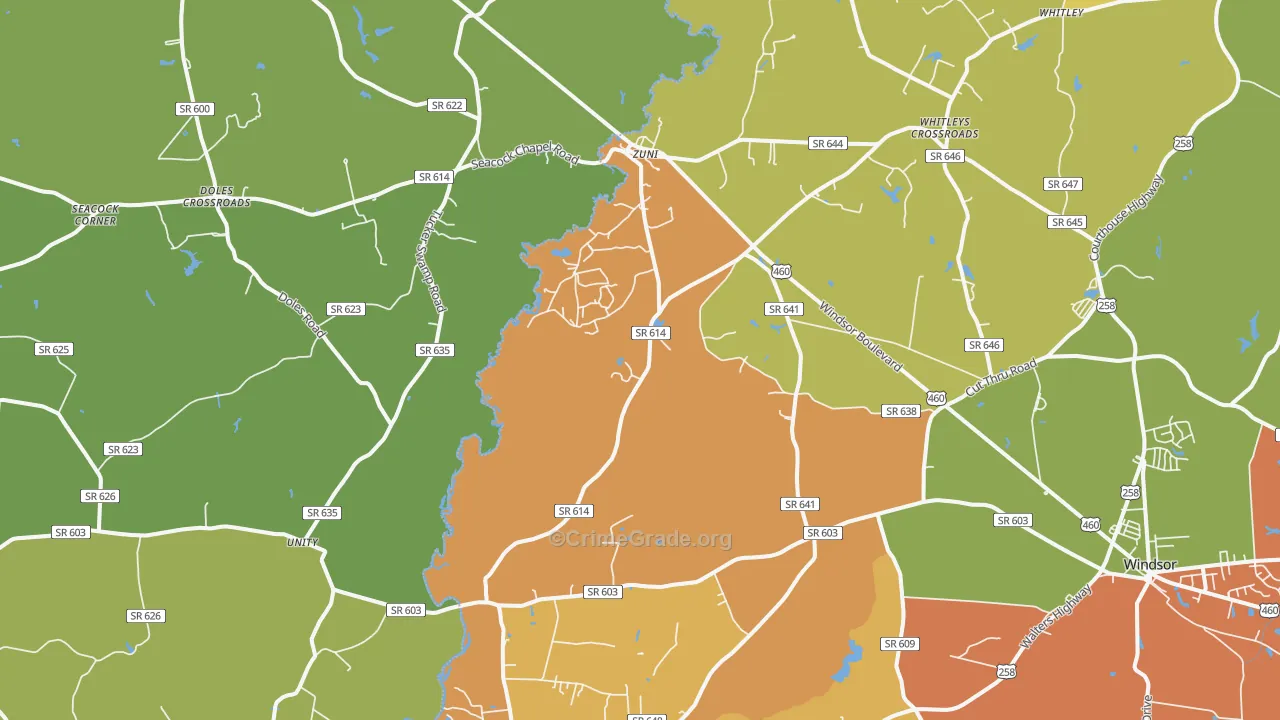 Zuni, VA Map of Robbery Rates