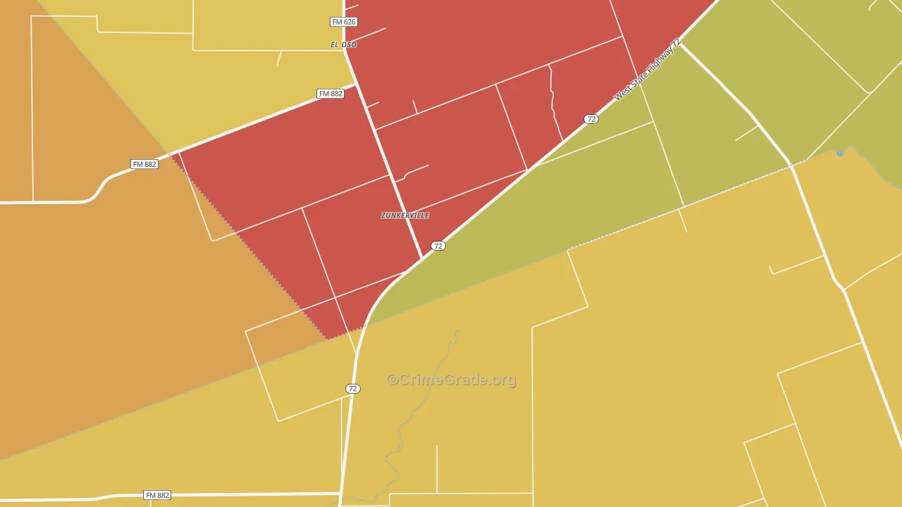 Zunkerville, TX Map of Robbery Rates