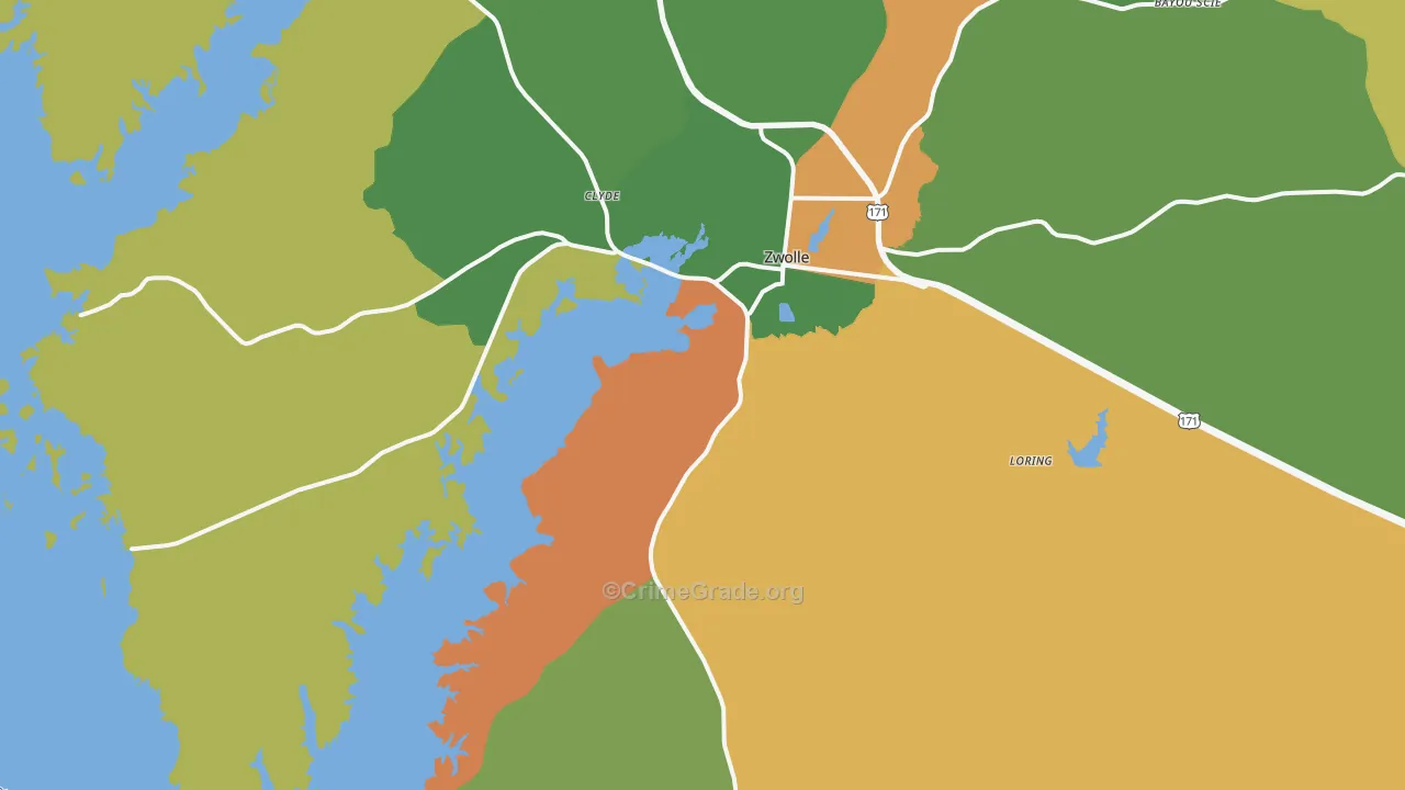 Zwolle, LA Map of Robbery Rates