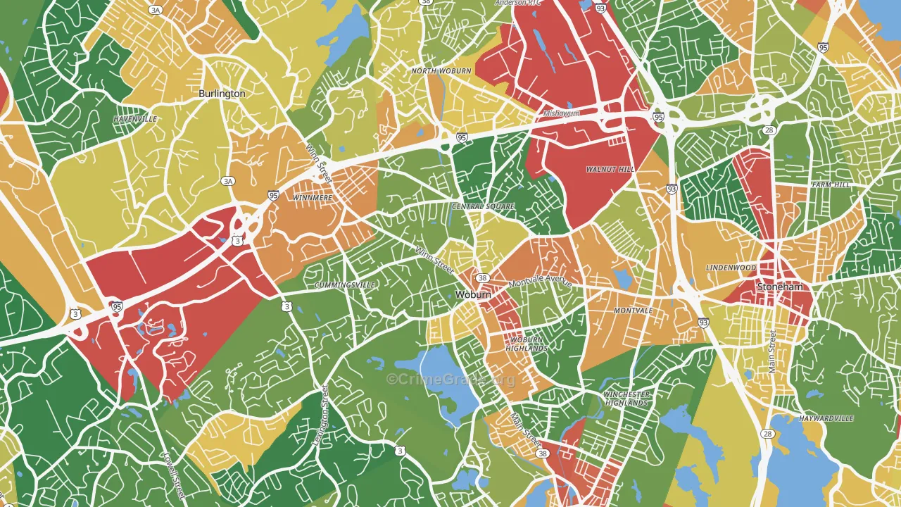 01801, MA Map of Theft Rates