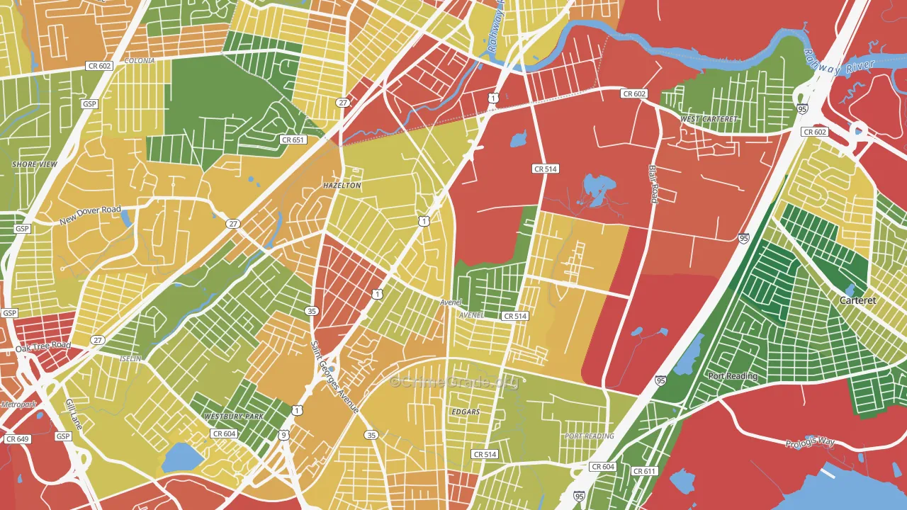 07001, NJ Map of Theft Rates