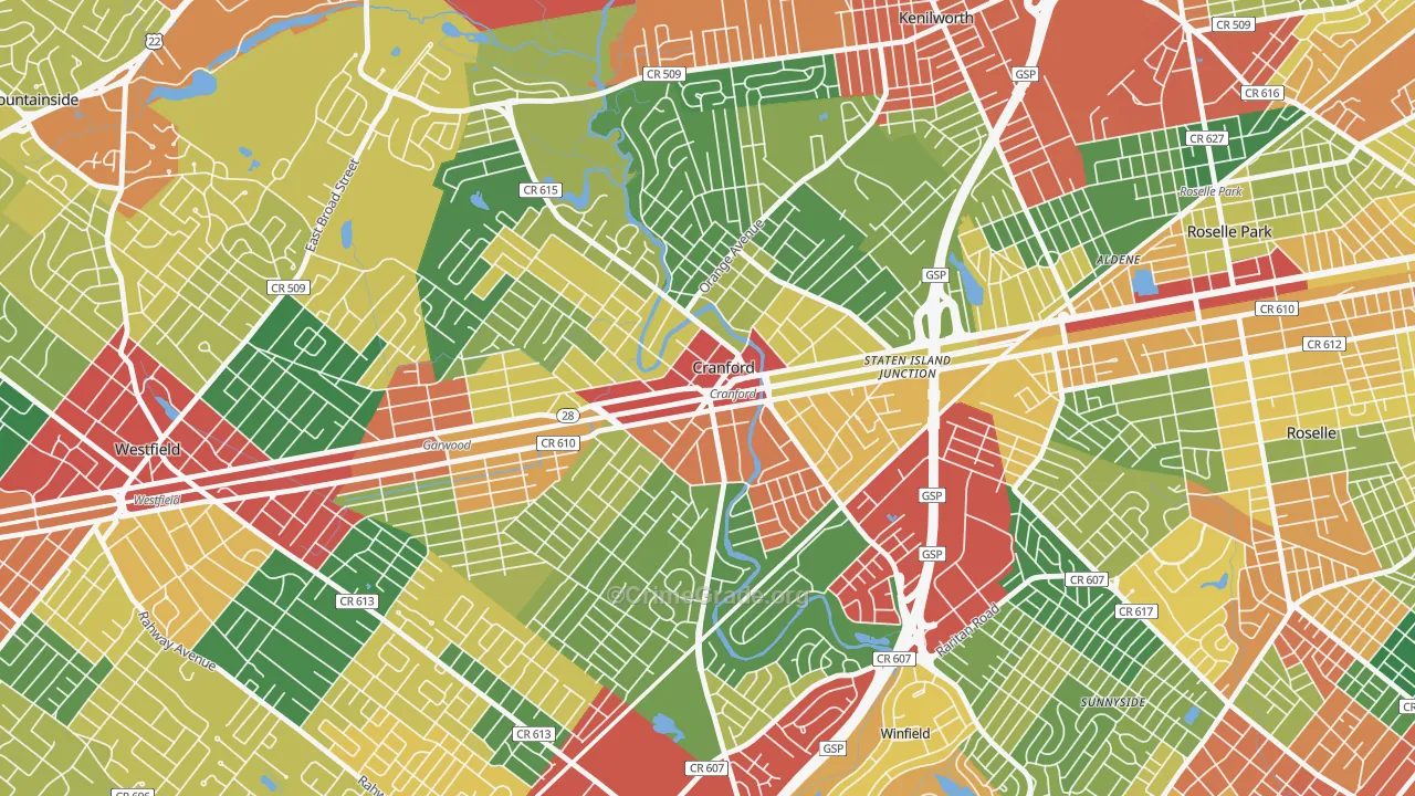 07016, NJ Map of Theft Rates