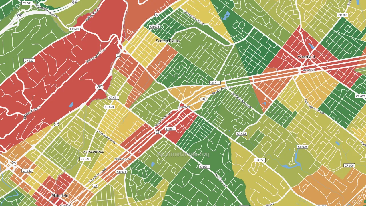 07023, NJ Map of Theft Rates