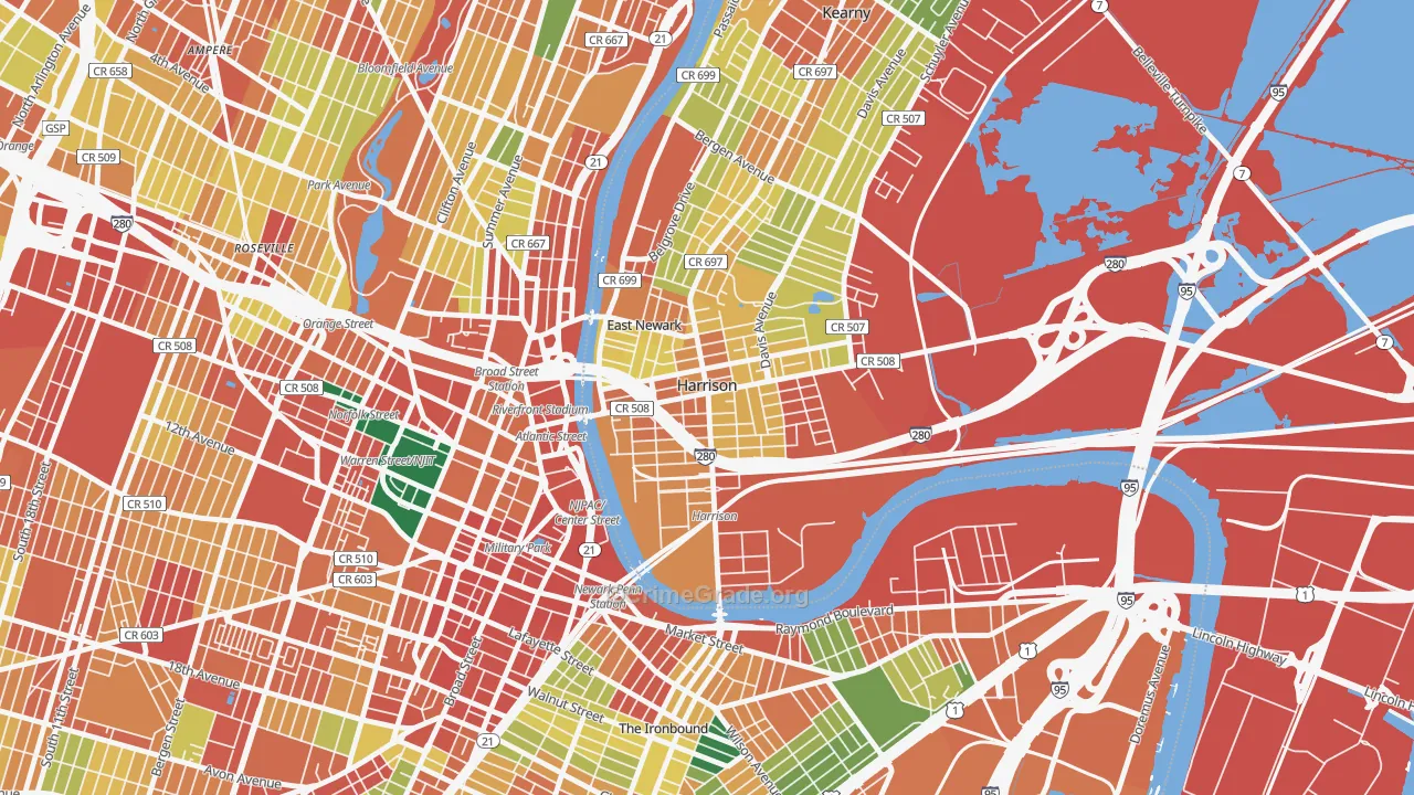 07029, NJ Map of Theft Rates