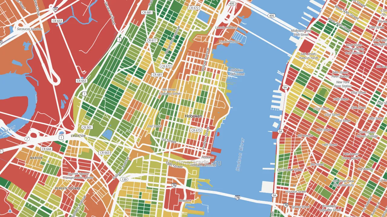 07030, NJ Map of Theft Rates