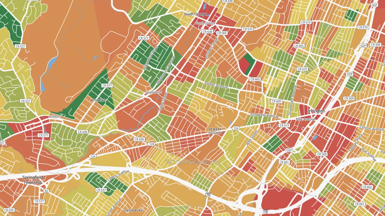 07040, NJ Map of Theft Rates