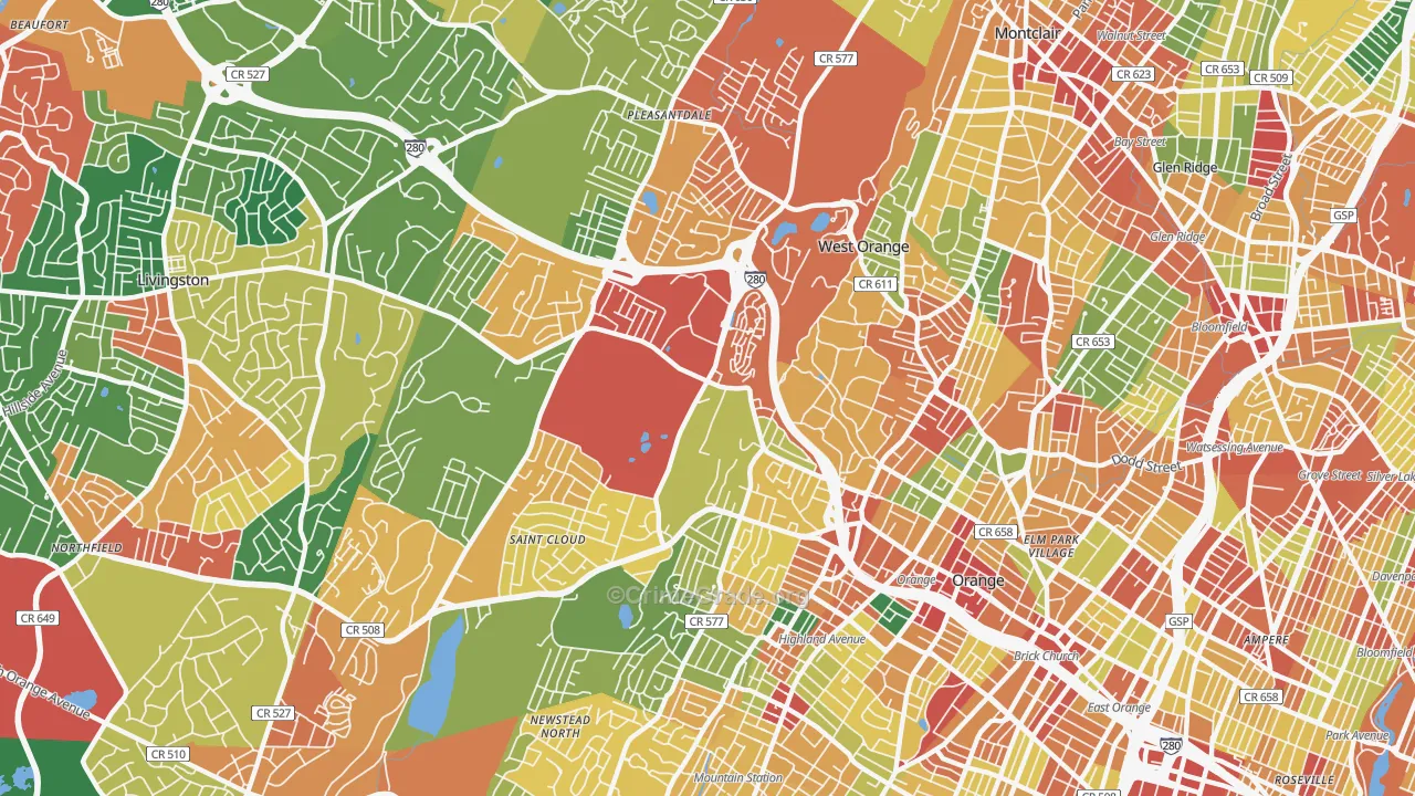 07052, NJ Map of Theft Rates