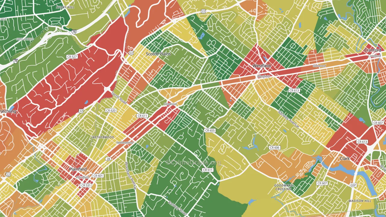 07076, NJ Map of Theft Rates