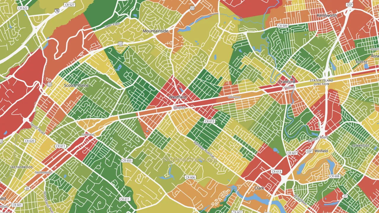 07090, NJ Map of Theft Rates