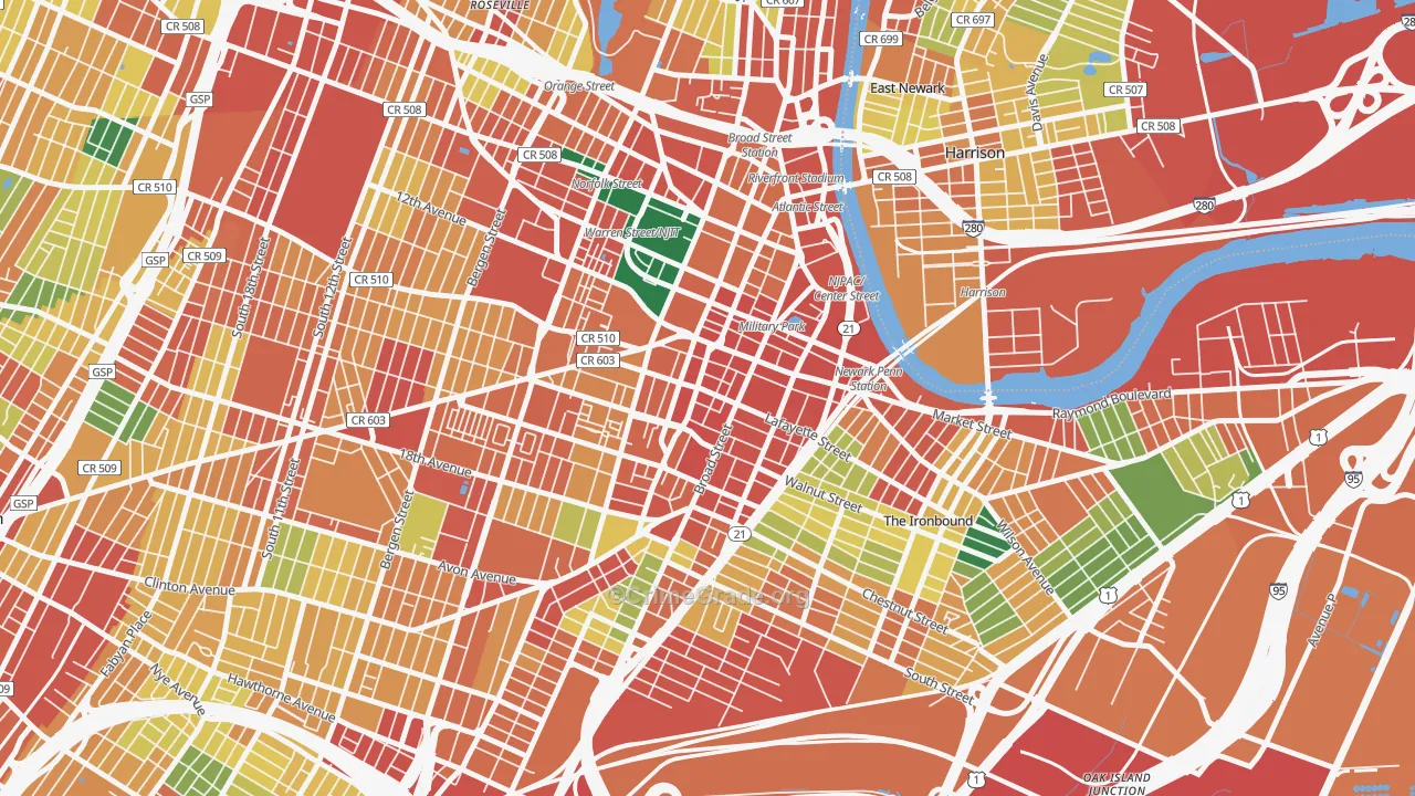07102, NJ Map of Theft Rates