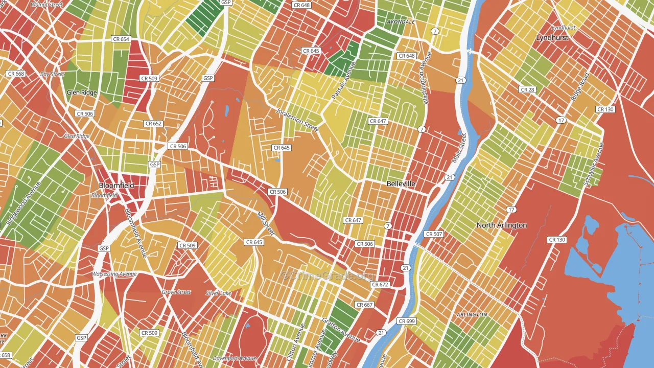 07109, NJ Map of Theft Rates