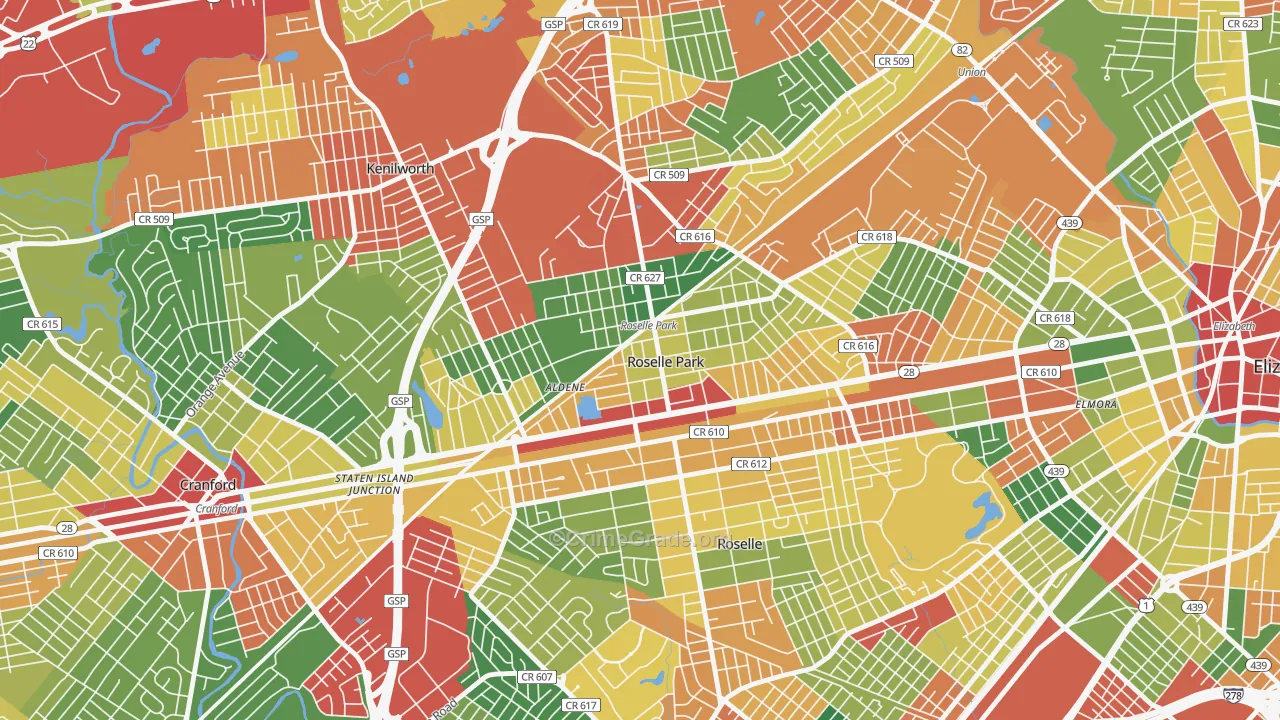 07204, NJ Map of Theft Rates