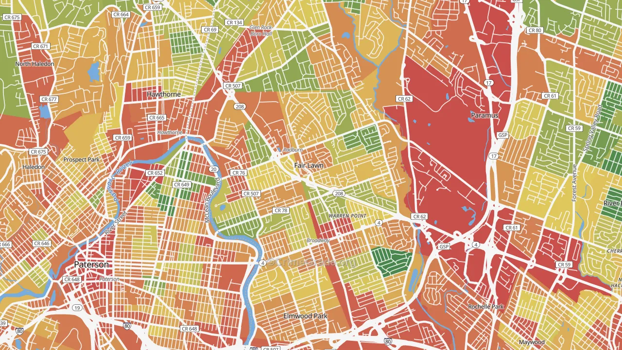 07410, NJ Map of Theft Rates