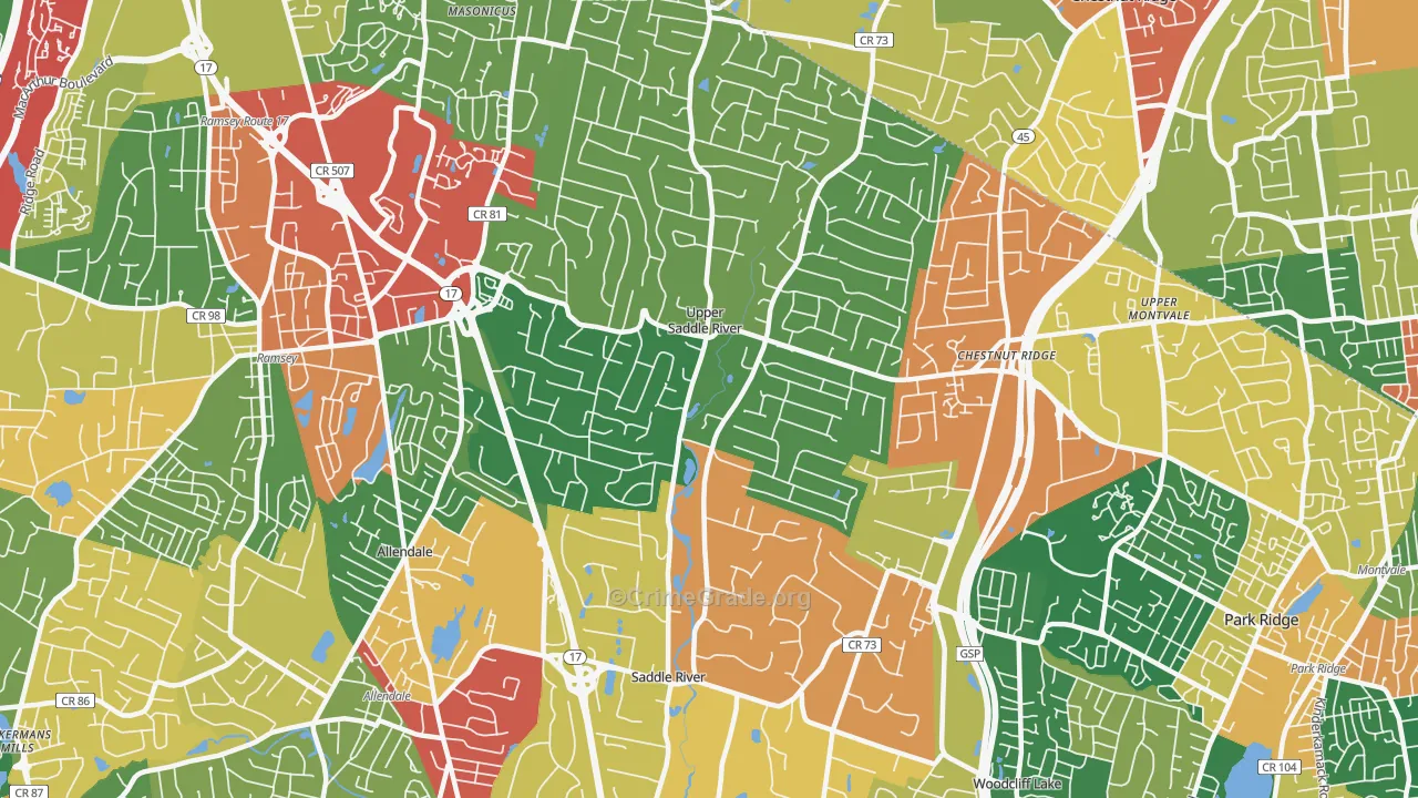 07458, NJ Map of Theft Rates