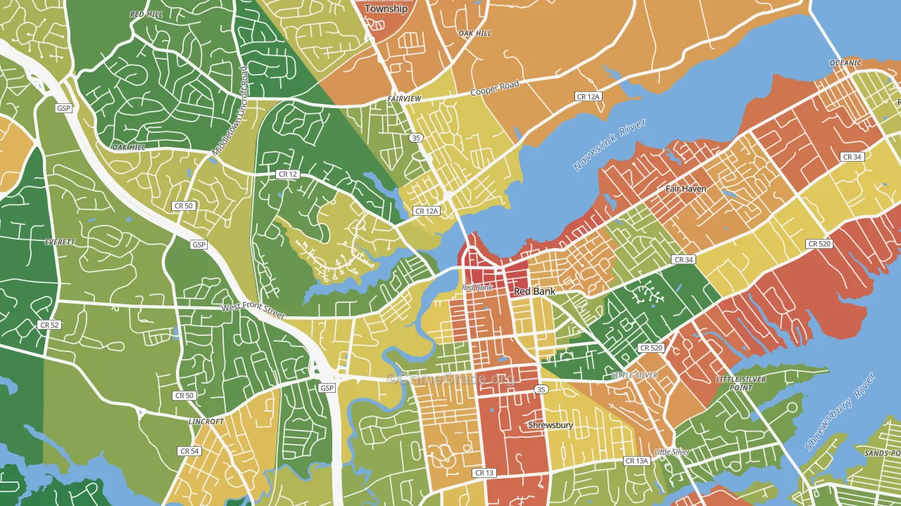 07701, NJ Map of Theft Rates