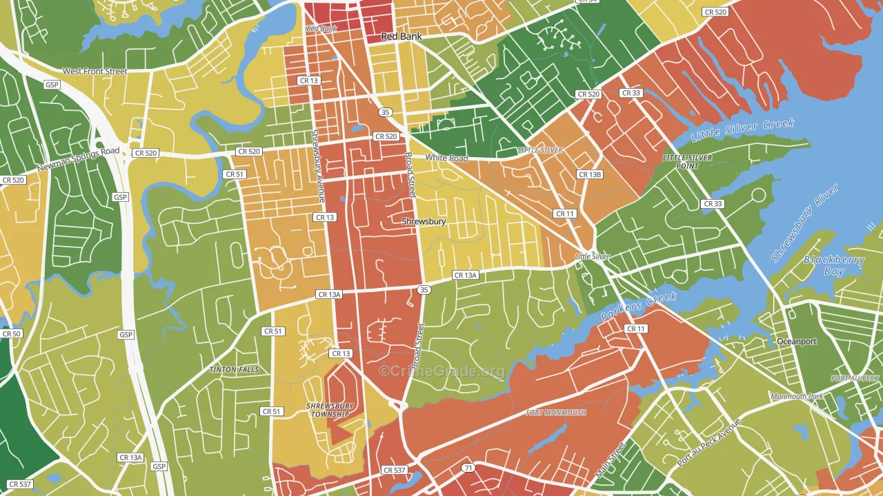 07702, NJ Map of Theft Rates