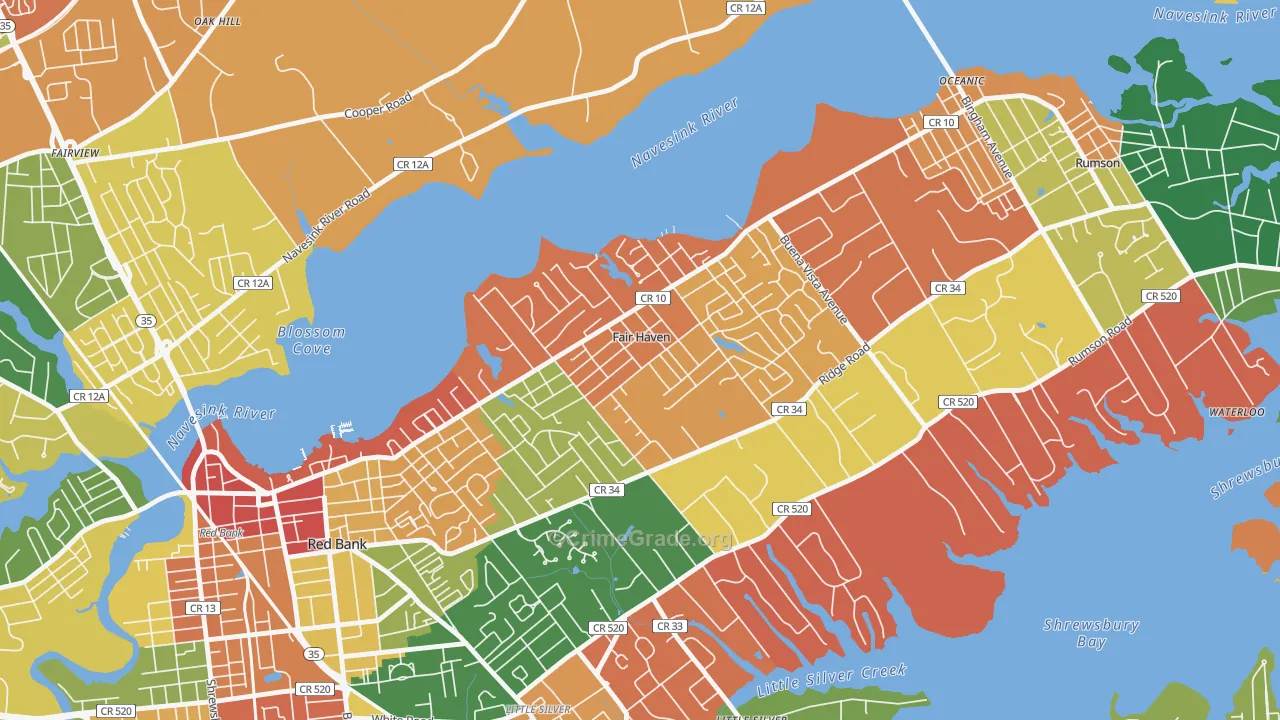 07704, NJ Map of Theft Rates