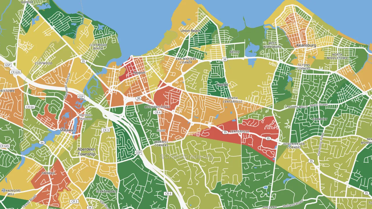07730, NJ Map of Theft Rates