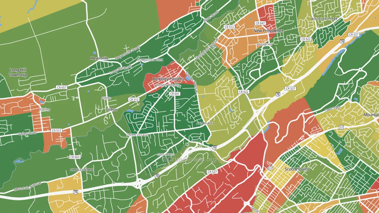 07922, NJ Map of Theft Rates