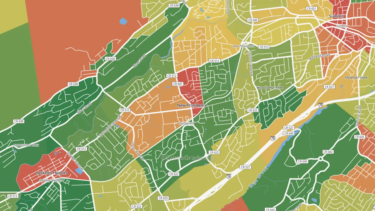 07974, NJ Map of Theft Rates