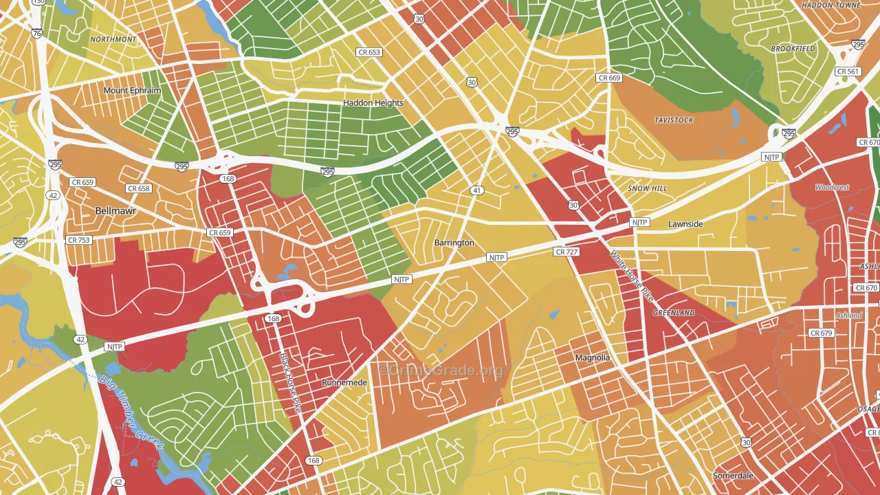 08007, NJ Map of Theft Rates