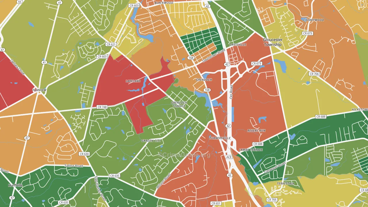 08032, NJ Map of Theft Rates