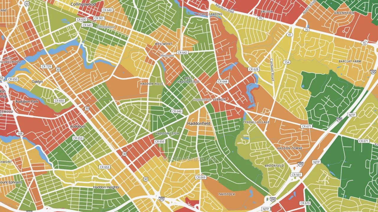 08033, NJ Map of Theft Rates