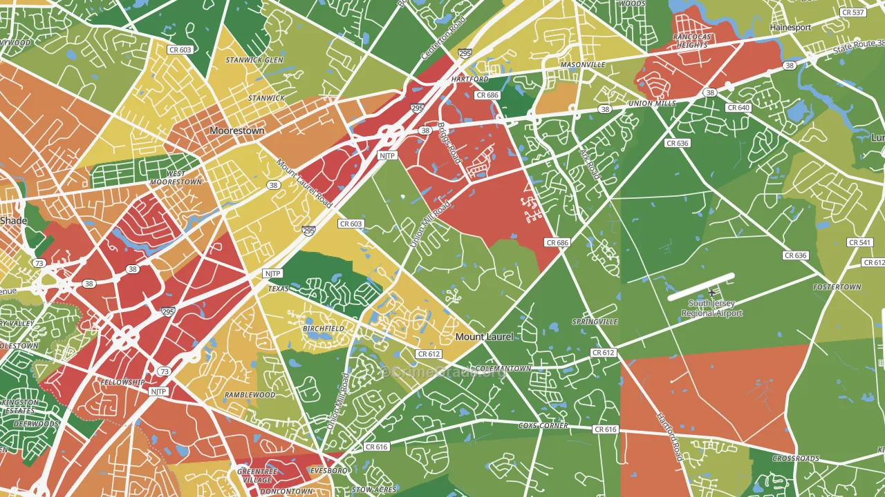 08054, NJ Map of Theft Rates