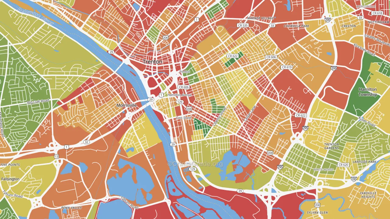 08611, NJ Map of Theft Rates