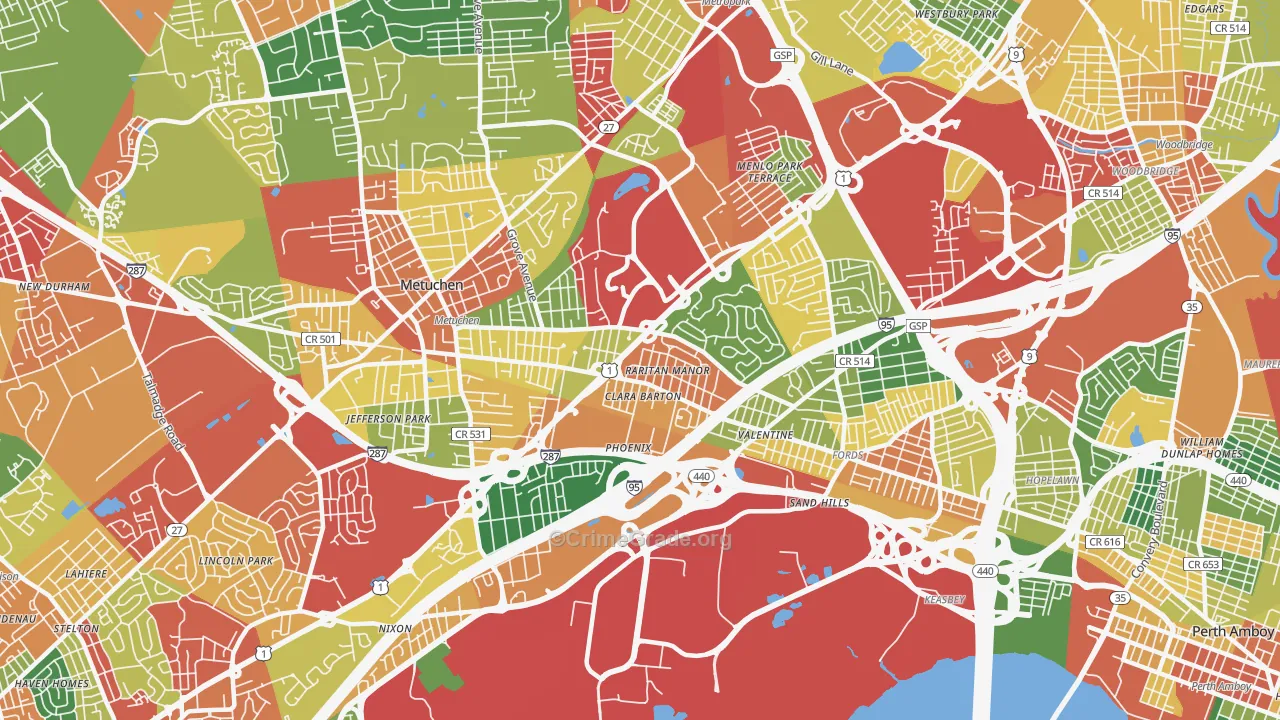 08837, NJ Map of Theft Rates