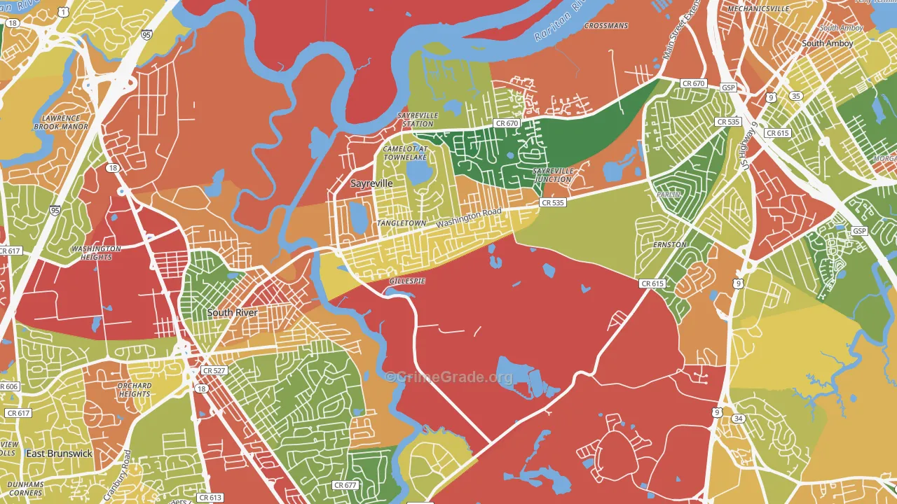 08872, NJ Map of Theft Rates