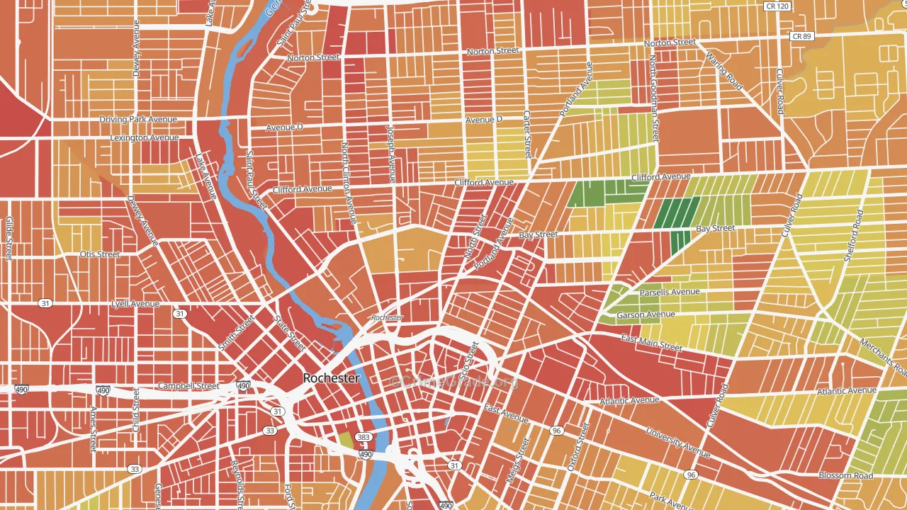 14605, NY Map of Theft Rates