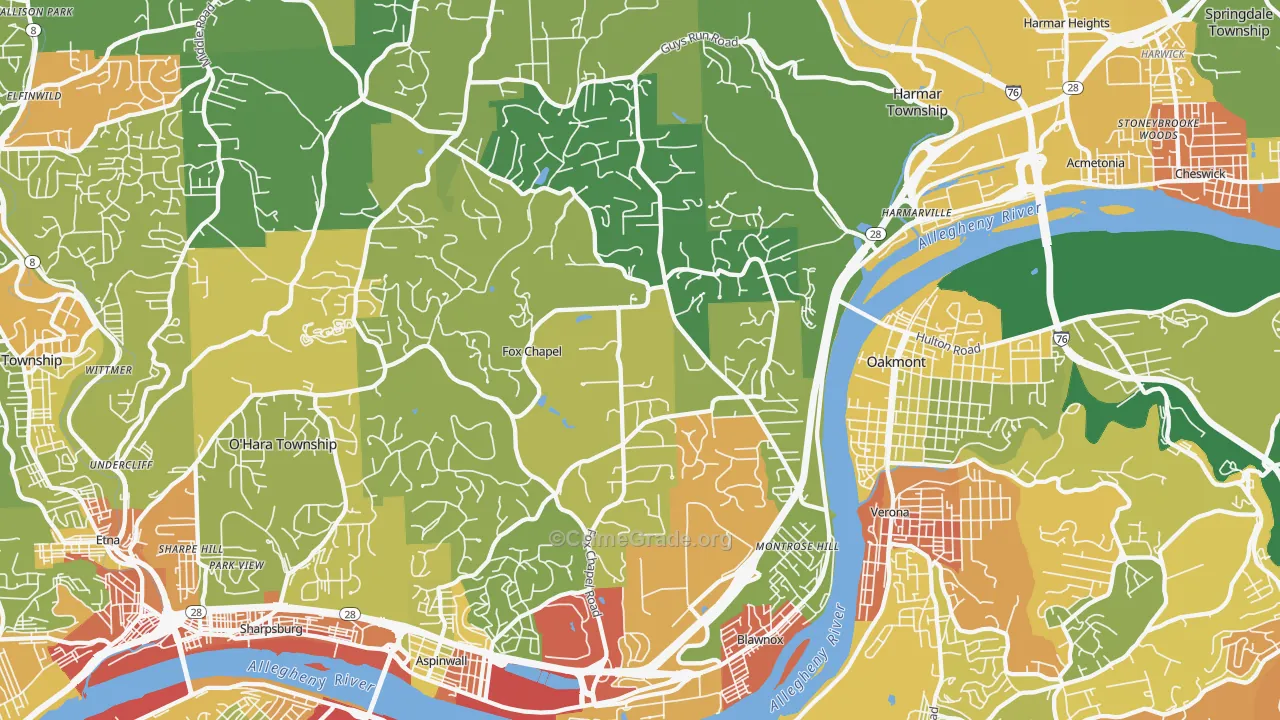 15238, PA Map of Theft Rates