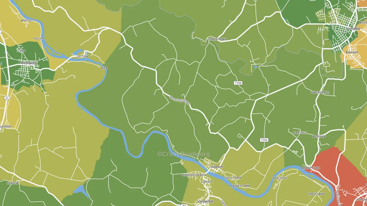 15428, PA Map of Theft Rates