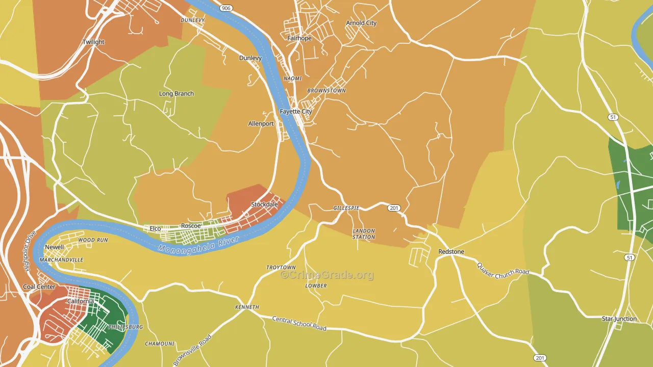 15438, PA Map of Theft Rates