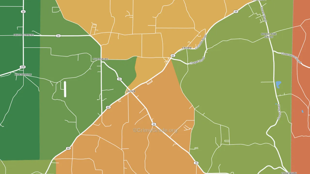 16233, PA Map of Theft Rates