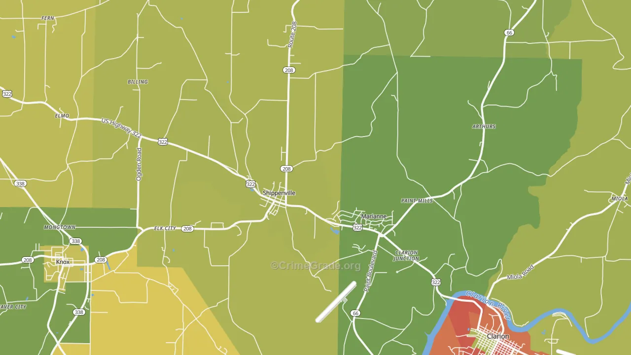 16254, PA Map of Theft Rates