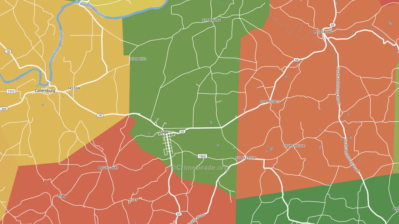 16255, PA Map of Theft Rates