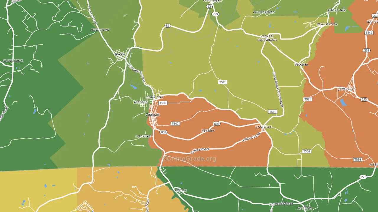 16627, PA Map of Theft Rates