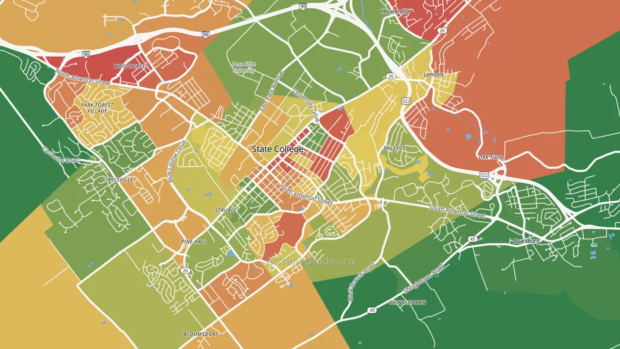 16801, PA Map of Theft Rates