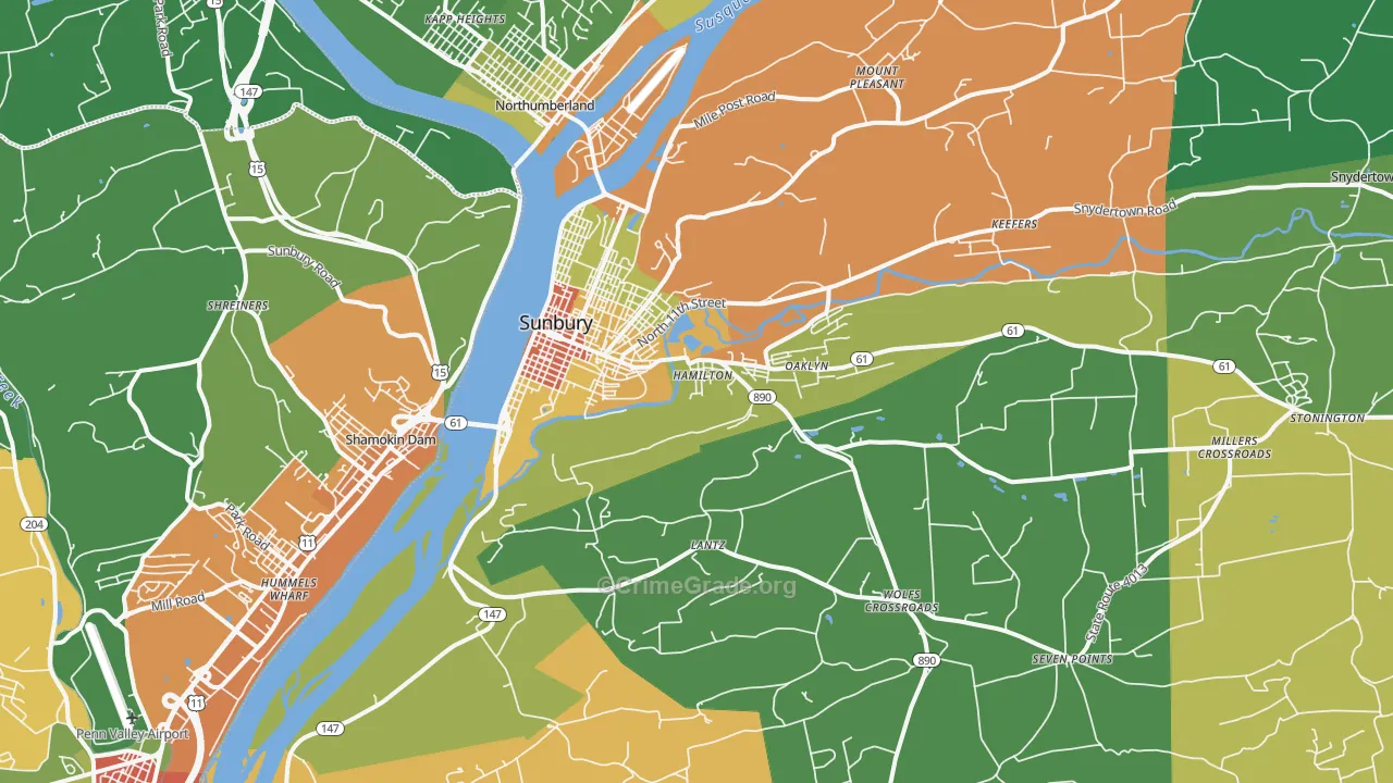 17801, PA Map of Theft Rates