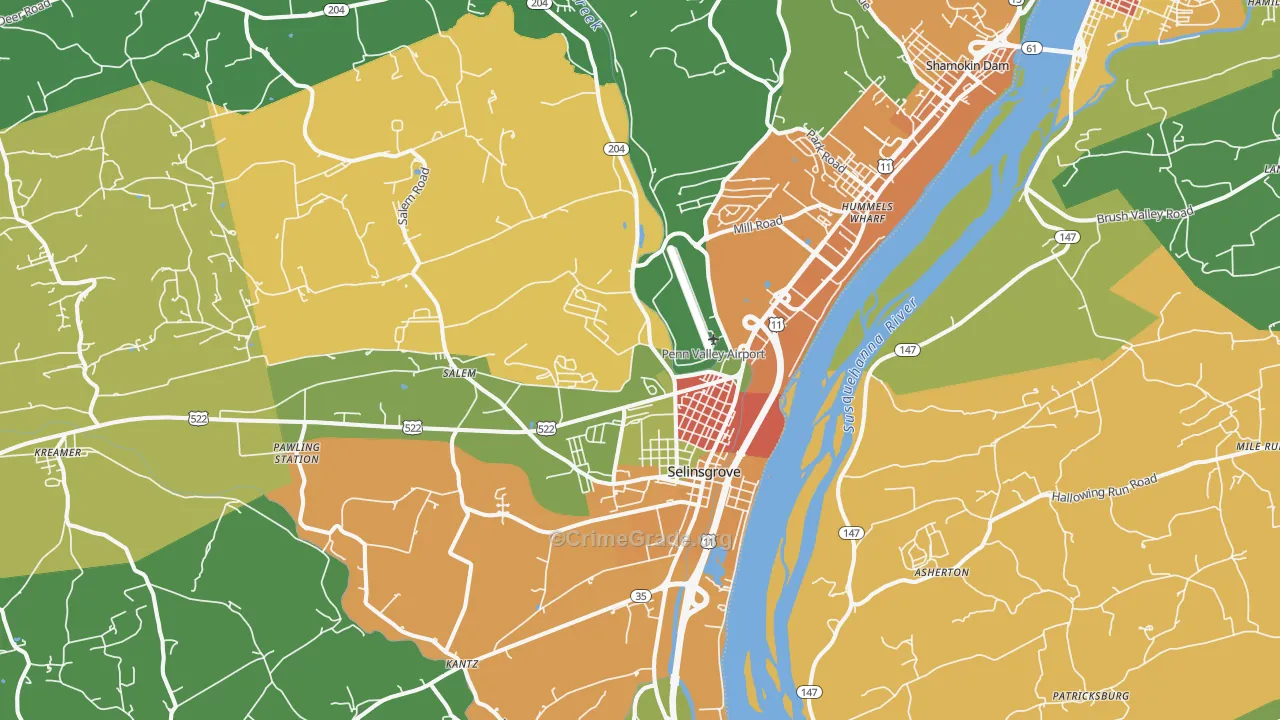17870, PA Map of Theft Rates
