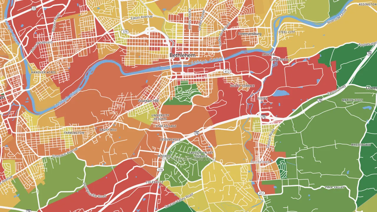 18015, PA Map of Theft Rates