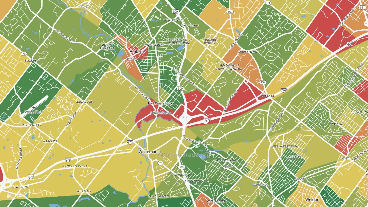 19034, PA Map of Theft Rates