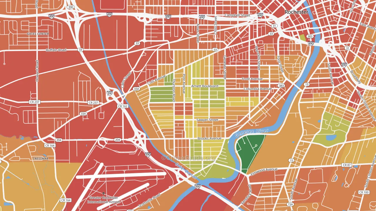 19th Ward, Rochester, NY Map of Theft Rates