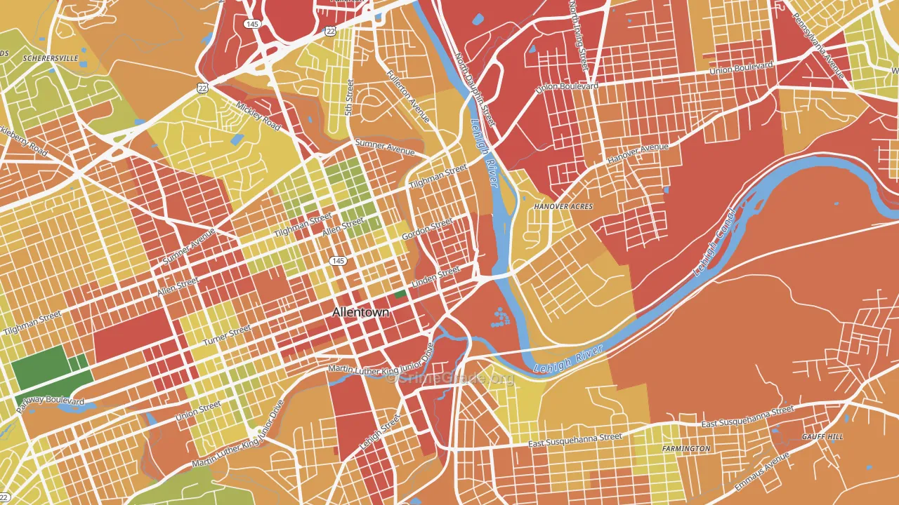 1st Ward, Allentown, PA Map of Theft Rates