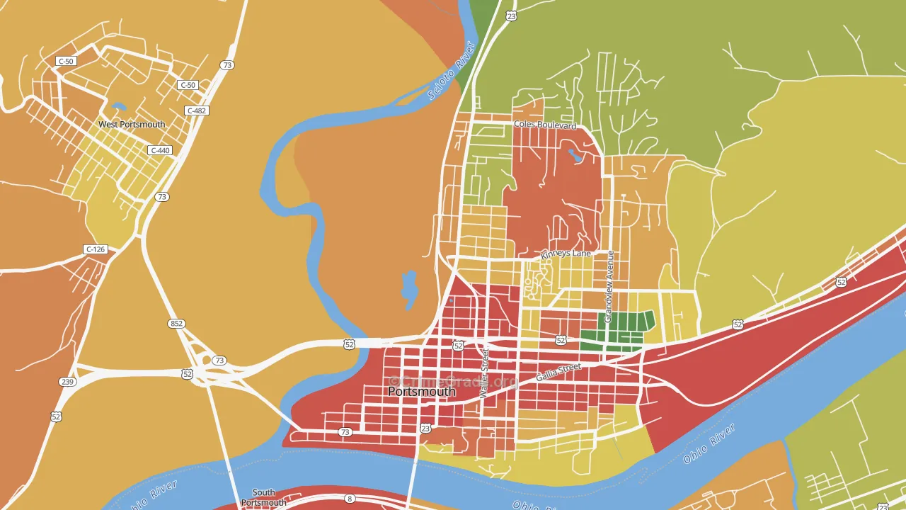 1st Ward, Portsmouth, OH Map of Theft Rates