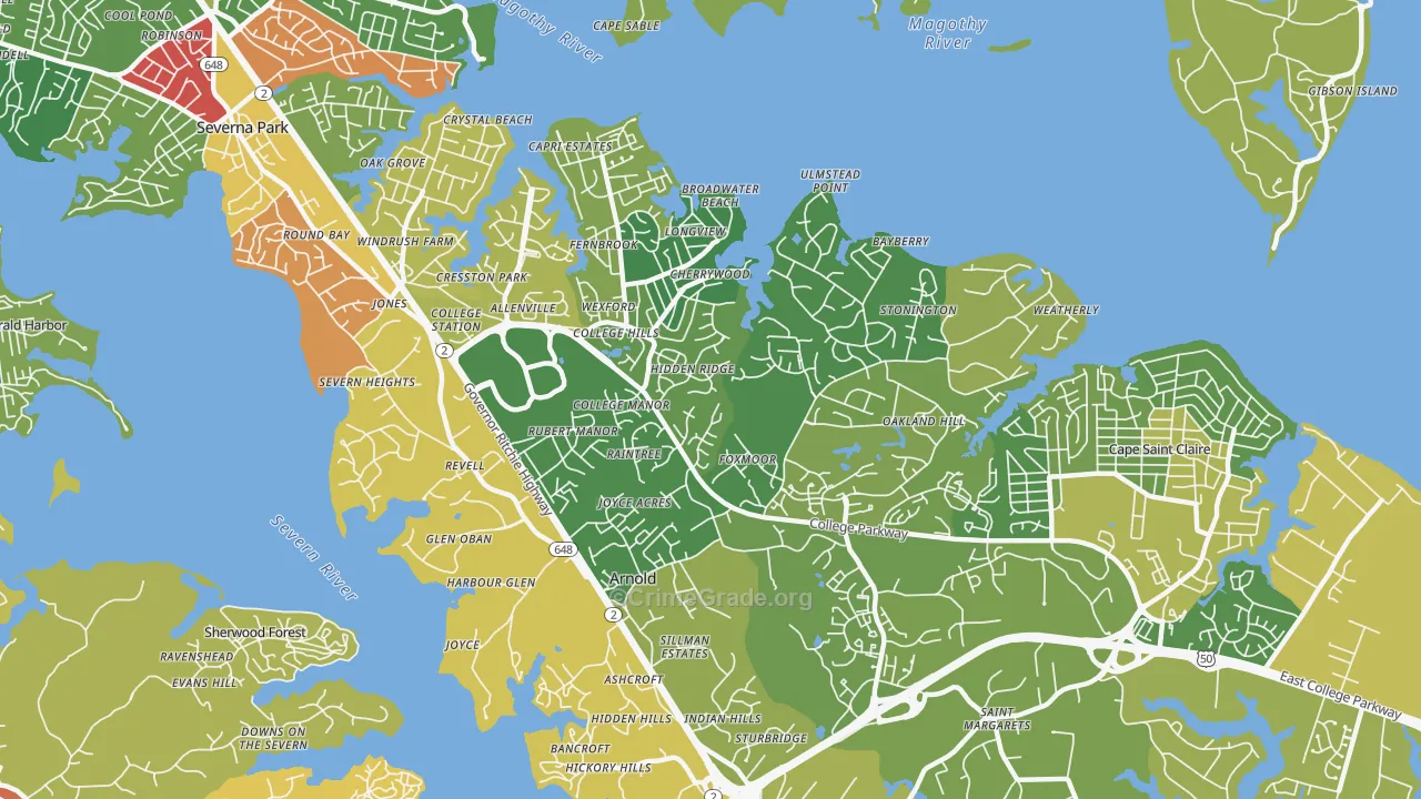 21012, MD Map of Theft Rates